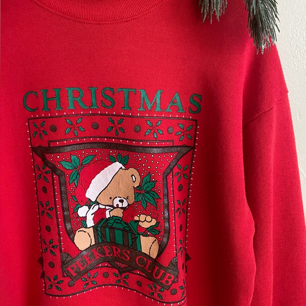 Vintage 90’s Christmas Teddy Bear Peekers Club Sweatshirt
